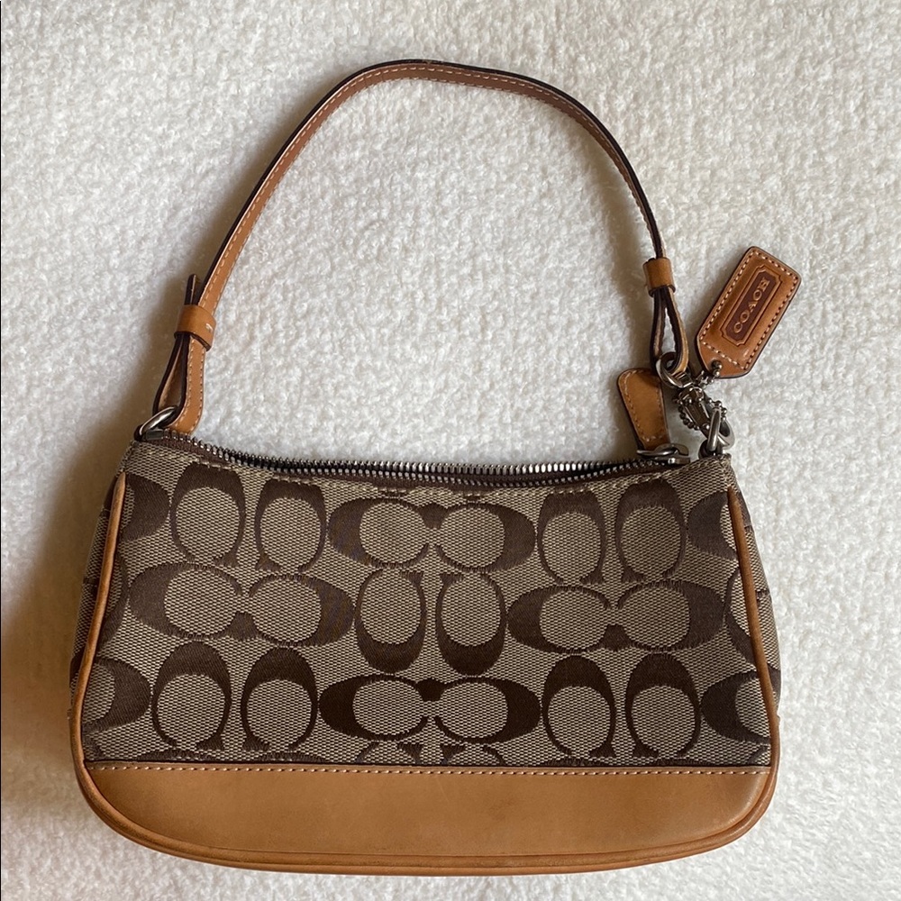 COPY - Coach Brown Tan Monogram Shoulder Bag with Leather Trim